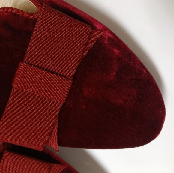 Birdies | The Phoebe Crushed Velvet Bow House Slippers in Burgundy Womens Size 6 - Picture 3 of 16
